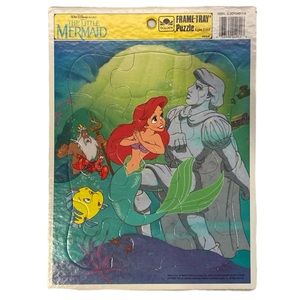 The Little Mermaid Ariel Golden Frame Tray Puzzle Vintage 90s Disney 12 Piece
